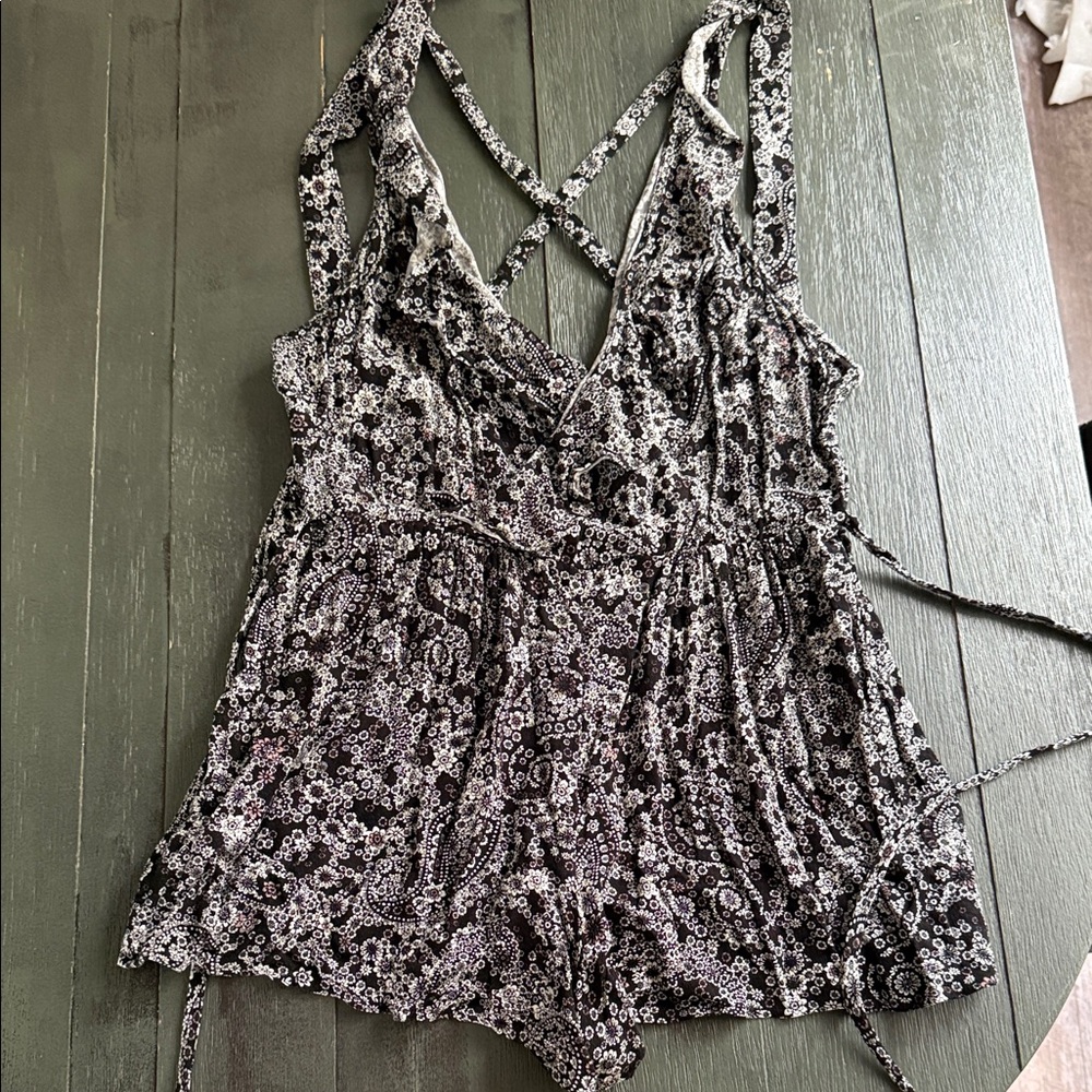 Free People Black and White Floral Romper